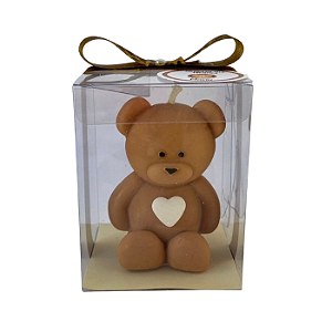 Vela Urso Médio Coração Personalizada 80g com caixa, laço e tag