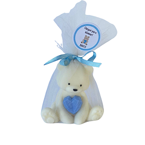 Vela Urso Grande Personalizada 120g com tule, laço e tag