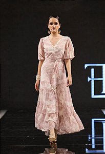 VESTIDO CHIFFON ESTAMPADO COM FAIXA - LUZIA FAZZOLLI
