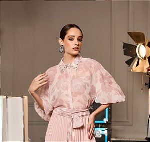 CAMISA CHIFFON ESTAMPADA GOLA BORDADA - LUZIA FAZZOLLI