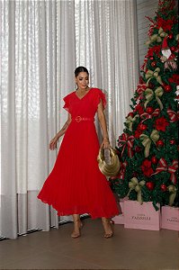 VESTIDO CHIFFON PLISSADO COM CINTO - LUZIA FAZZOLLI