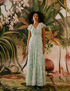 VESTIDO LAISE DECOTE V MG BABADO VERDE - DELIGHT
