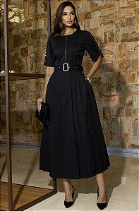 VESTIDO SARJA COM PREGAS - LUZIA FAZZOLLI