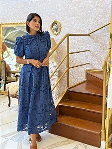VESTIDO GUIPIR FLORES 3D GOLA - DELIGHT