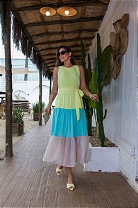 VESTIDO CHIFFON COLOR BLOCK - LUZIA FAZZOLLI