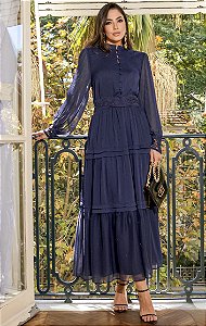 VESTIDO CHIFFON YORIO COM CINTO FAIXA - LUZIA FAZZOLLI
