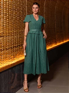 VESTIDO VOIL BORDADO COM CINTO - LUZIA FAZZOLLI