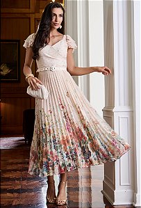 VESTIDO CHIFFON ESTAMPADO PLISSADO - LUZIA FAZZOLLI