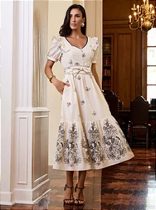 VESTIDO VOIL BORDADO BARRADO FLORAL - LUZIA FAZZOLLI