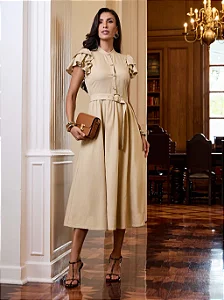 VESTIDO LINHO COM BOTÕES DECORADOS - LUZIA FAZZOLLI