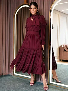 VESTIDO CHIFFON LONGO GOLA LAÇO - LUZIA FAZZOLLI