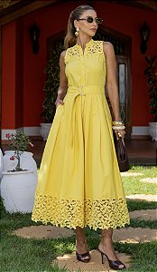 VESTIDO CHEMISE TRICOLINE COM RENDA - LUZIA FAZZOLLI
