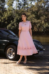 VESTIDO LINHO COM ENTREMEIO - LUZIA FAZZOLLI