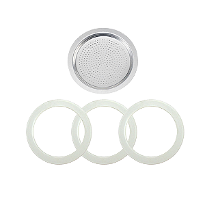 Kit Bialetti 3 borrachas + 1 filtro 2 xicaras original importado Ø externo 5cm Ø interno 4,2cm