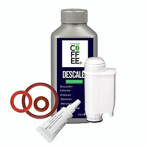 Kit manutencao Saeco, Philips Walita, 1 descalcificante, 1 graxa atoxica 5g, 1 filtro de agua + 3 aneis Oring