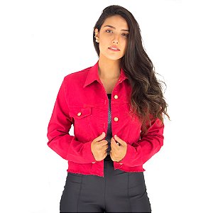 Jaqueta Cropped Jeans Menina Rosa