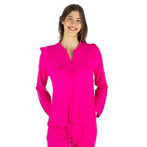 Blusa Manga Longa com Gola Babado Menina Rosa