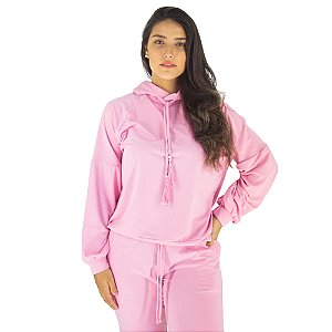 Blusa Moletom com Capuz Menina Rosa