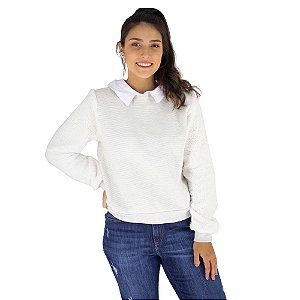 Blusa Moletom Off White com Pelinho Menina Rosa