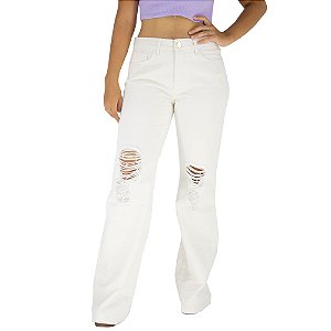 Calça Feminina Pantalona Jeans Destroyed CWR