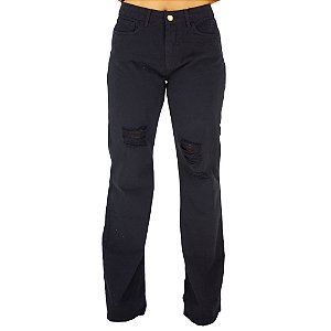 Calça Feminina Pantalona Jeans Rasgada CWR