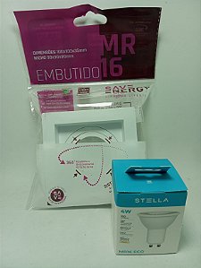 Kit 3 x Spot Dicróica Save Energy + Lâmpada Dicróica 4W 3000K Stella