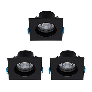 Kit 3 x Embutido Spot Quadrado 4,5W 3000K Preto Stella