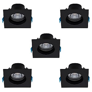 Kit 5 x Embutido Spot Quadrado 4,5W 3000K Preto Stella