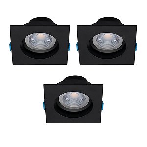 Kit 3 x Embutido Spot Quadrado 7W 3000K Preto Stella