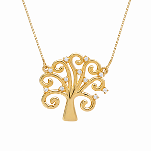 Gargantilha em Ouro 18k com Pingente Árvore da Vida com Diamantes