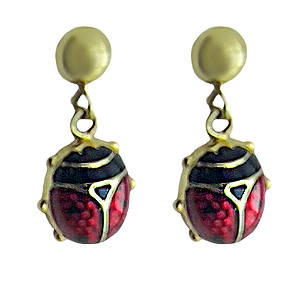 Brinco em Ouro 18k Joaninha Pendente Esmaltado Forrado Infantil