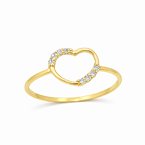 Anel em Ouro 18k com Diamantes Coração Vazado