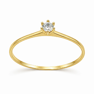 Anel em Ouro 18k Solitário com Zircônia Redonda