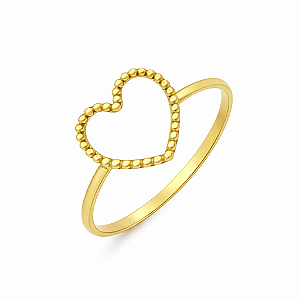Anel em Ouro 18k Coração Vazado Fio Bolinha