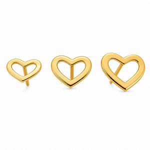 Brinco em Ouro 18k Trio de Coração Vazado