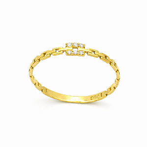 Anel em Ouro 18k com Zircônia Fio Corrente