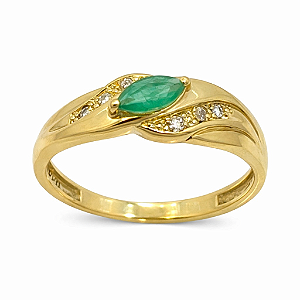 Anel em Ouro 18K com Esmeralda e Diamante