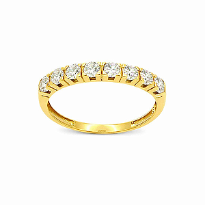 Anel em Ouro 18k Meia Aliança com Zircônias