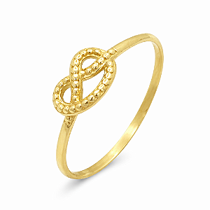 Anel em Ouro 18K Nó Coração Fio Bolinha