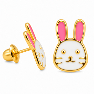 Brinco em Ouro 18k Coelho Esmaltado Infatil
