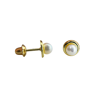 Brinco em Ouro 18k Pérola Aro em Ouro Infantil
