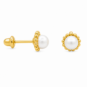 Brinco em Ouro 18k Pérola com Aro Fio Bolinha Baby
