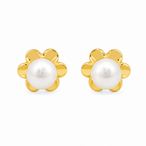 Brinco em Ouro 18k Pérola 3 mm com Flor