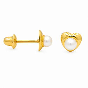 Brinco em Ouro 18k Pérola com Aro Coração Baby (infatil)