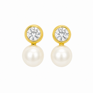 Brinco em Ouro 18k Pérola com Zircônias Baby