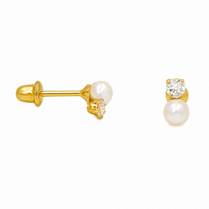 Brinco em Ouro 18k Pérola com Zircônias Baby (Infatil)