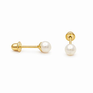 Brinco em Ouro 18k Pérolas Brancas Redondas
