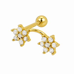 Piercing em Ouro 18K Flôr Dupla com Zircônias