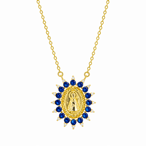 Gargantilha em Ouro 18K Nossa Senhora Aparecida Oval com Zircônia