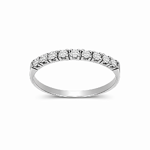 Anel em Ouro Branco 18K Meia Aliança com Diamantes